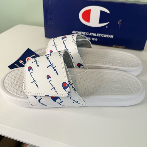 Champion Men's Athletic Slide Slip In Sandal White with Logo - Picture 6 of 9